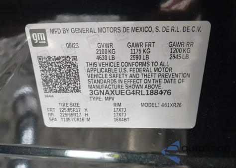 2024 Chevrolet Equinox Awd Lt из США, поврежденный, VIN 3GNAXUEG4RL188476